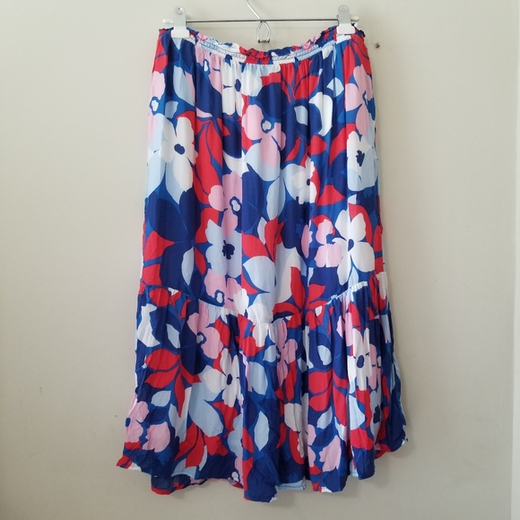 Draper James Maxi Skirt A Line Gypsy Floral PullOn Pockets Ruffle Hem Size Large - Picture 2 of 9